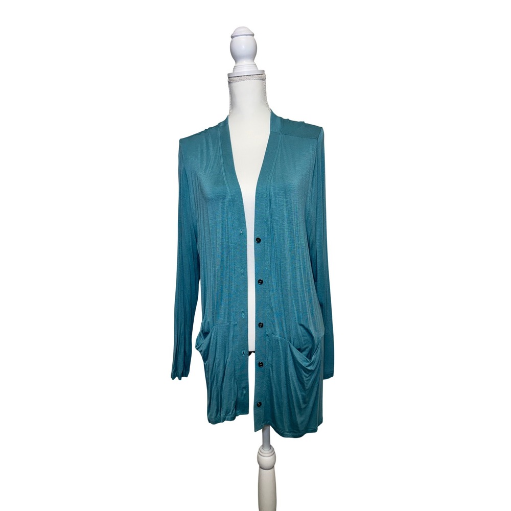 LOGO by Lori Goldstein Women's Light Blue Long- Sleeve Cardigan Size Extra Large